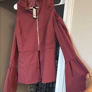 Cold Shoulder Ruffle Sleeve Top in Mauve